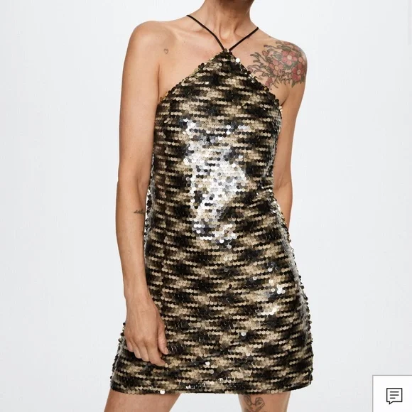 mango gold sequin dress Shop 1920s Dresses - Metallic Art Deco Beaded Dress